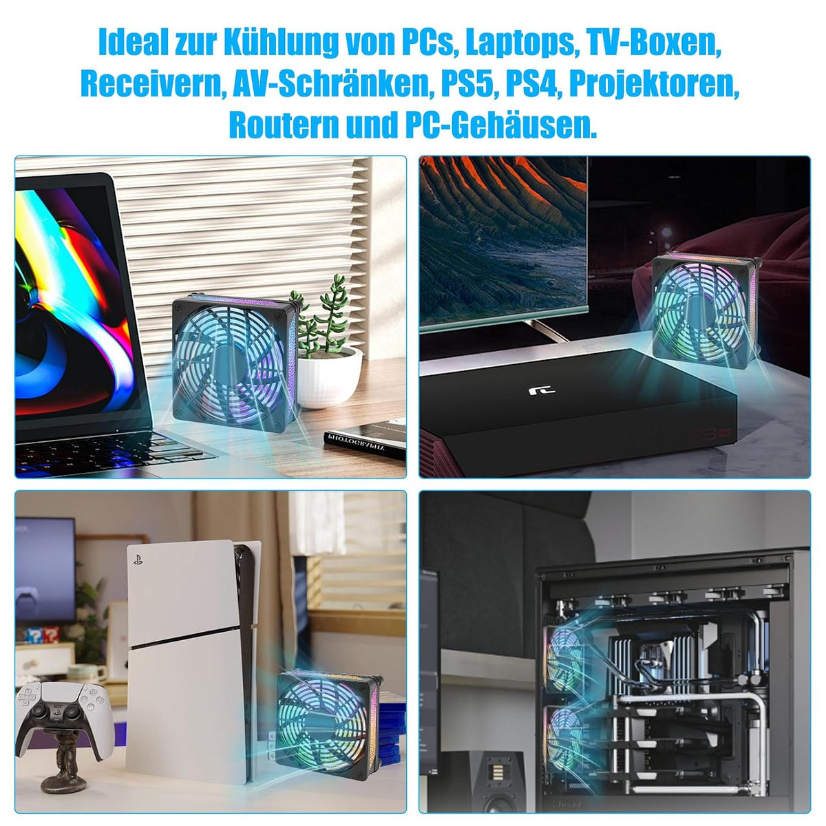Joycabin 2 Stück USB Lüfter 120Mm PC Lüfter Mit Bunte RGB LED, 5V Gehäuselüfter USB Kühlventilator, 120X120 PC Leisen Ventilator Für Computer/Ps4 /TV Box/Receiver/Av Schrank/Router/Serverschrank