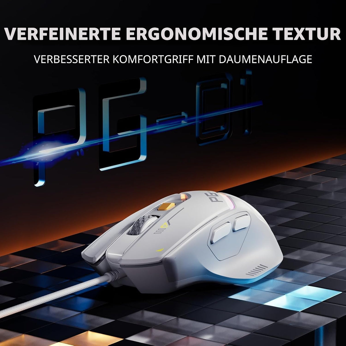 Inphic PG1 Gaming Maus Mit Kabel, 12800 DPI Hochpräzise, 6 Programmierbare Tasten, Atmungsaktive RGB Hintergrundbeleuchtung Ergonomische PC Maus Kabel Für Computer/Mac/Laptop - Weiß