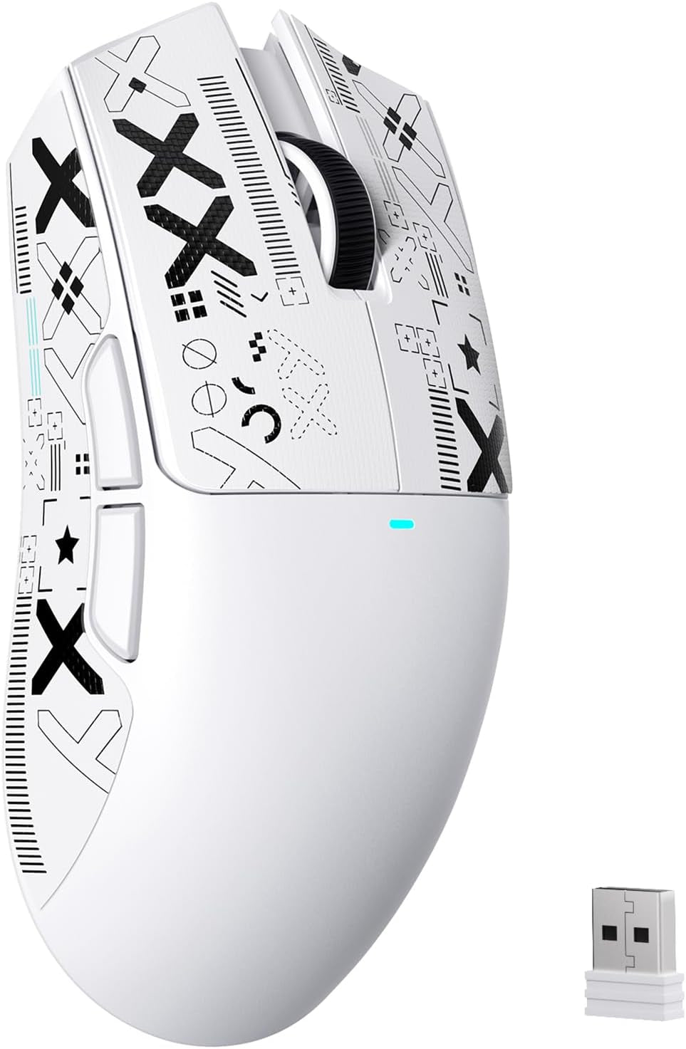 ATTACK SHARK X11SE Kabellose Gaming-Maus, 63G Superleicht, Mit Pixart Paw3311-Sensor, 22000 DPI, Tri-Mode BT/2,4 Ghz/Kabelgebunden, 1000Hz, 300Mah, Dual-Treiber, Für Pc/Xbox/Ps/Mac, Weiß Mit Klebeband