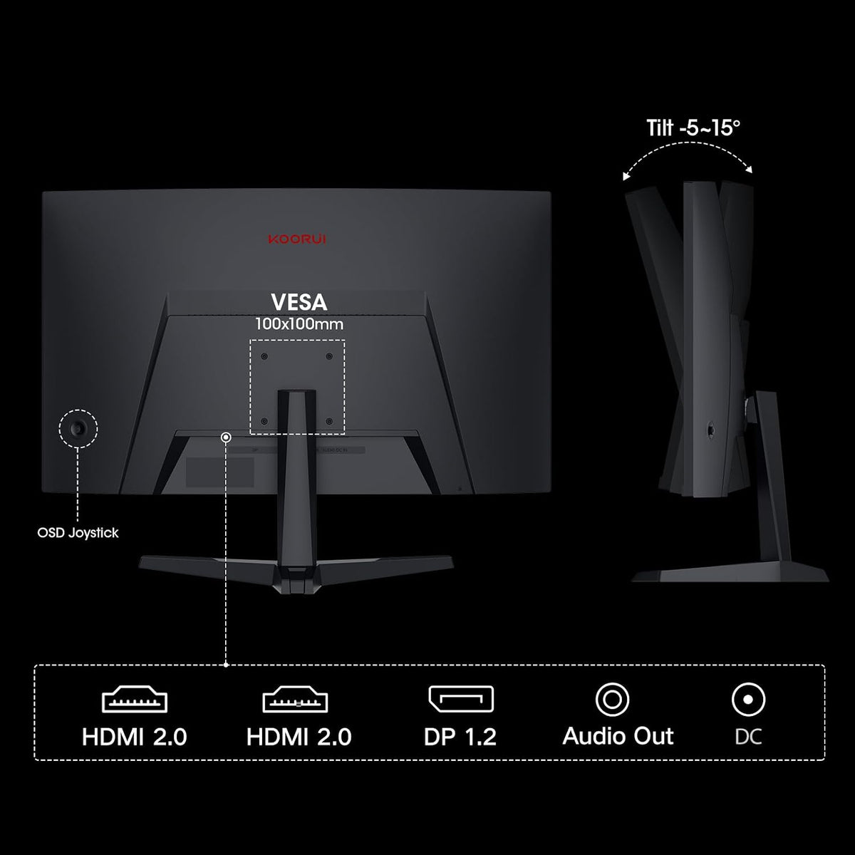 KOORUI 24 Zoll Gaming PC Bildschirm 180Hz MPRT 1Ms 24E6CA