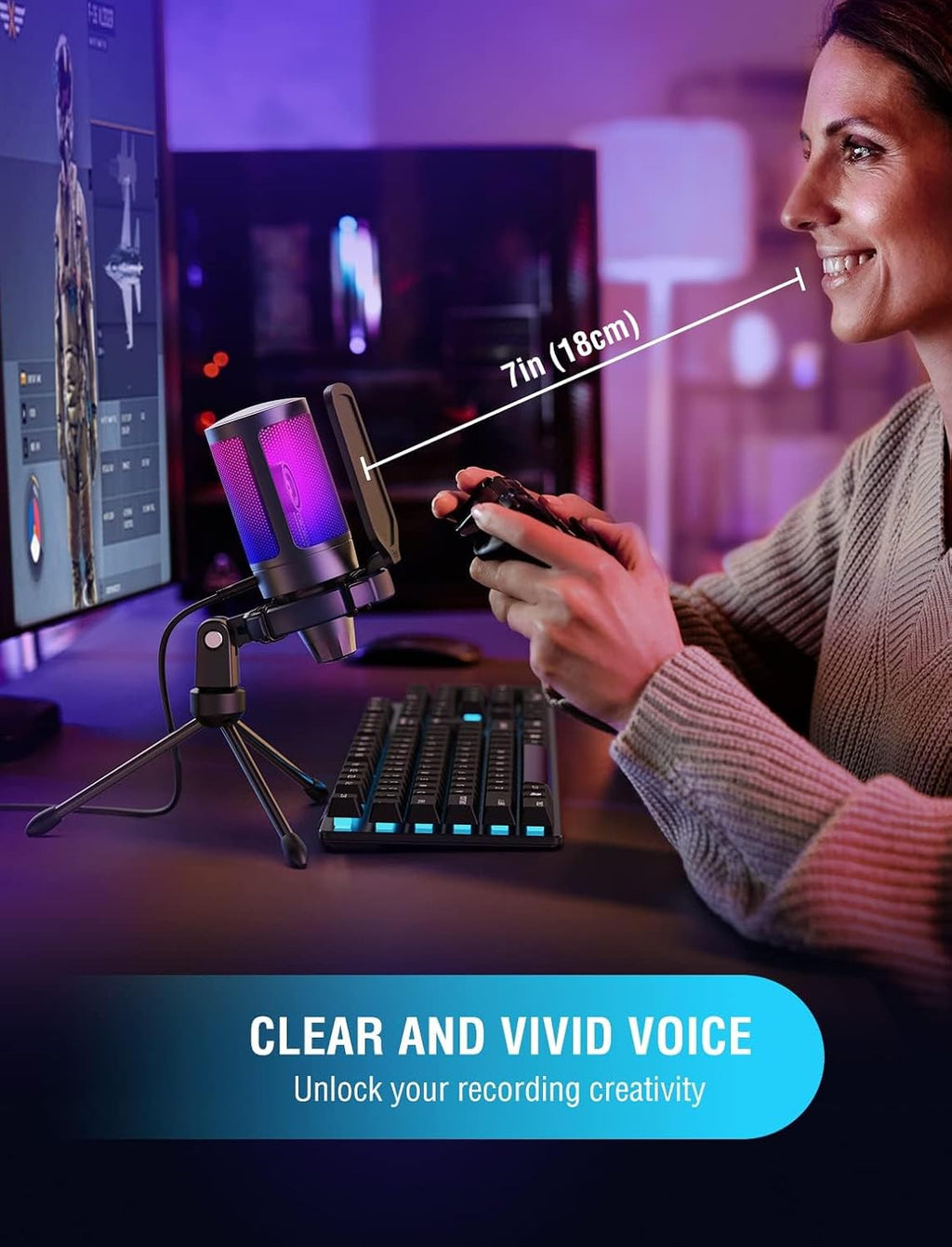 FIFINE Gaming Mikrofon PC, USB Microphone Für Streaming Podcast Studio, Mit Mikrofon Ständer Und Stummschalttaste, Für PS4 PS5 Mac