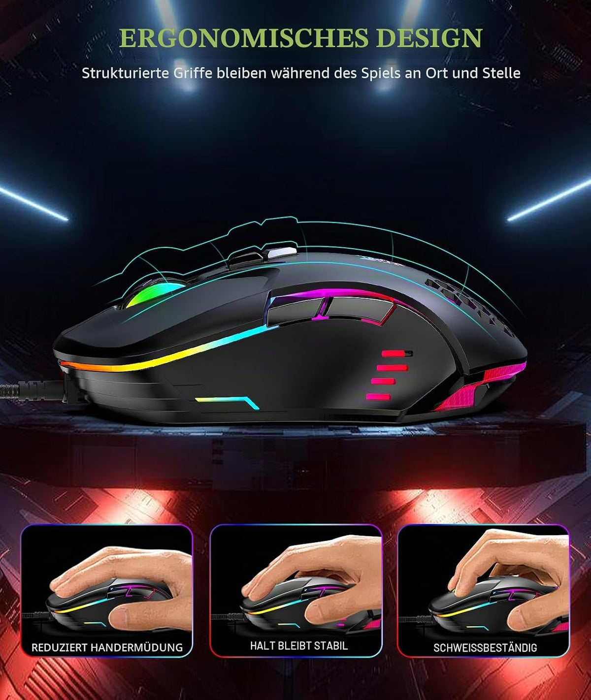 Kabelgebundene Pc-Gaming-Maus: Hochpräziser Sensor, Rgb-Hintergrundbeleuchtung, Einstellbare DPI, 7 Programmierbare Tasten, Ergonomische Maus Für Büro Und Gaming Unter Windows/Mac/Linux/Chrome OS