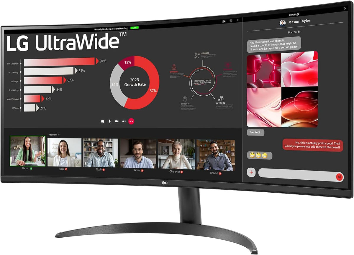 LG Ultrawide™ 34WR50QK-B 34 Zoll 21:9 Curved UWQHD VA Monitor, 100Hz, HDR10, 99% Srgb, 2X HDMI 2.0, 1X Displayport 1.4, Schwarz