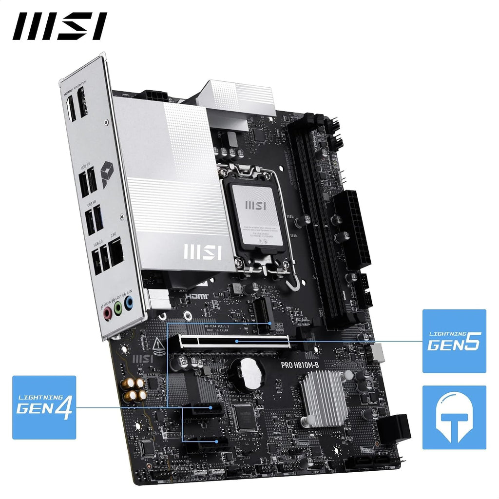 MSI PRO H810M-B Mainboard, Matx - Unterstützt Intel Core Ultra Prozessoren (Series 2), LGA 1851 - DDR5 Memory Boost (6400 Mt/S MAX), Pcie 5.0 X16, M.2 Gen4, 2.5G LAN
