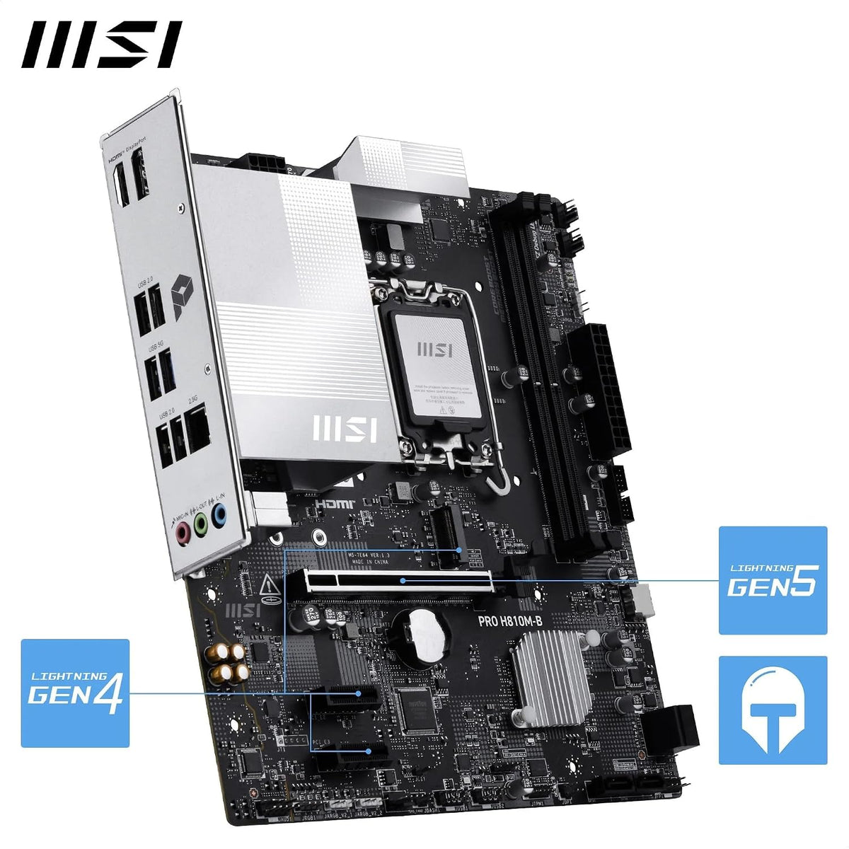 MSI PRO H810M-B Mainboard, Matx - Unterstützt Intel Core Ultra Prozessoren (Series 2), LGA 1851 - DDR5 Memory Boost (6400 Mt/S MAX), Pcie 5.0 X16, M.2 Gen4, 2.5G LAN