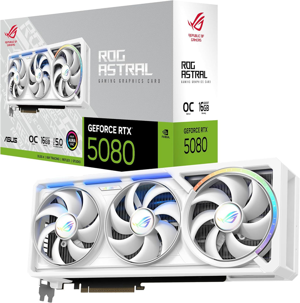 ASUS ROG Astral NVIDIA Geforce RTX™ 5080 16 GB GDDR7 White OC Edition – Quad-Fan Gaming-Grafikkarte Liefert Beispiellosen Luftstrom Und Luftdruck Für Optimale Leistung, 3 Jahre Garantie