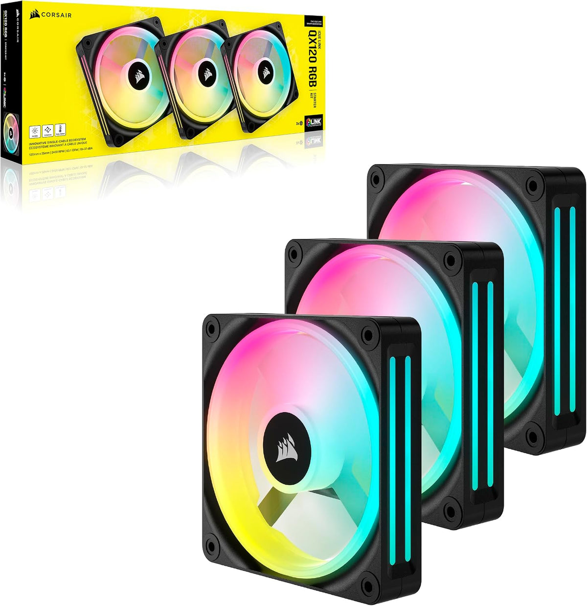 CORSAIR Icue LINK QX120 RGB 120Mm RGB Lüfter - Dreierpack - Schwarz