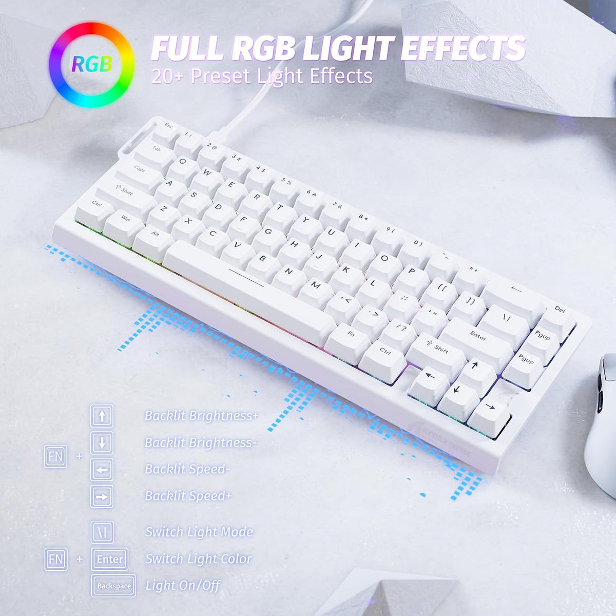 ATTACK SHARK X68 HE 8000Hz Rapid Trigger-Tastatur, 0,01Mm Rt-Genauigkeit, Kabelgebundene RGB 60% Gaming-Tastatur Mit Magnetic Switches, Einstellbare Betätigung, Snap Tap, Für Pc/Mac, Weiß