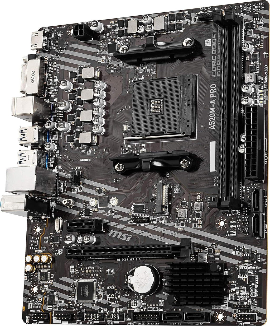 MSI A520M-A PRO Gaming Motherboard (AMD AM4, DDR4, Pcie 3.0, SATA 6Gb/S, M.2, USB 3.2 Gen 1, DVI/HDMI, Micro-Atx)