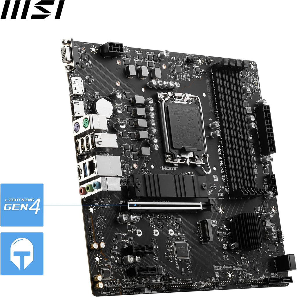 MSI PRO B760M-P DDR4 Mainboard, Unterstützt Intel 12., 13. & 14. Gen Core Prozessoren, LGA 1700, DDR4 Memory Boost 4800+Mhz/Oc, Pcie 4.0 X16 Slot, M.2 Gen4 Slots, Micro-Atx,Divers,M-Atx