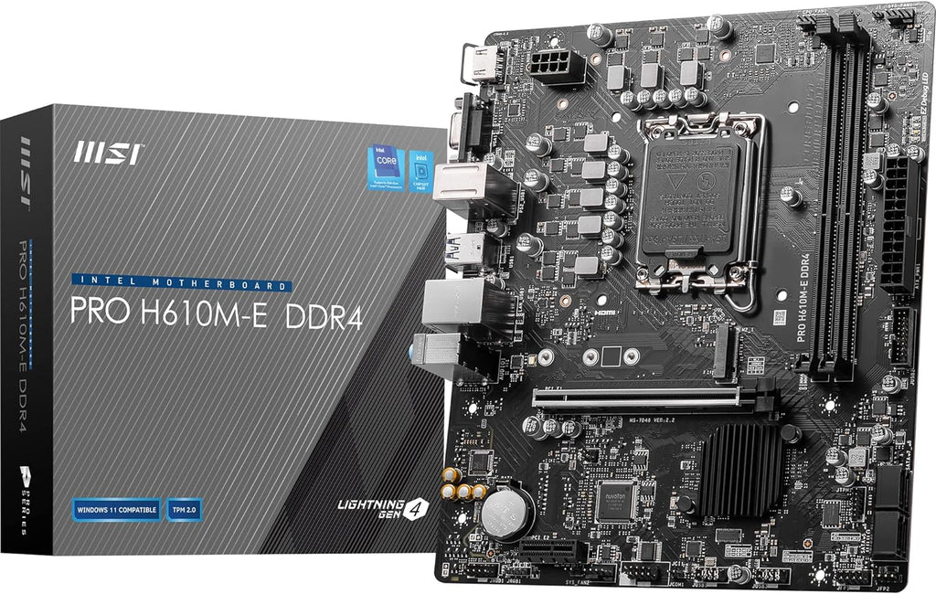 MSI PRO H610M-E DDR4 Motherboard, Micro-Atx - Unterstützt Intel 12Th Gen Core Prozessoren, LGA 1700-2X DIMM (3200Mhz), 1X Pcie 4.0 X16 Slot, 1 X M.2 Gen3, USB 3.2 Gen1, 1G LAN, HDMI 1.4 & VGA