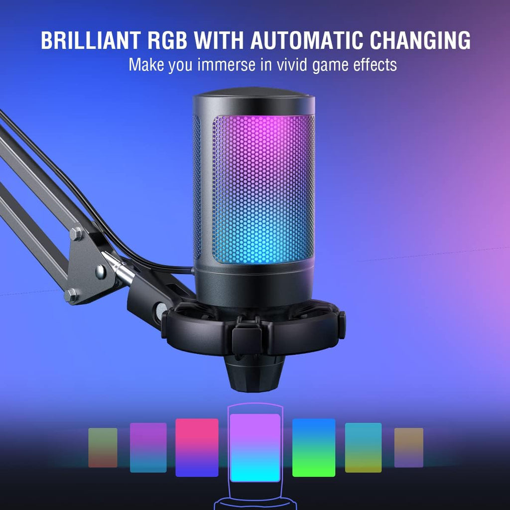 FIFINE Gaming Mikrofon PC Mit Arm, USB Microphone Kit Mit Stummschalttaste Für Podcast Streaming Studio, Für MAC PS4 PS5