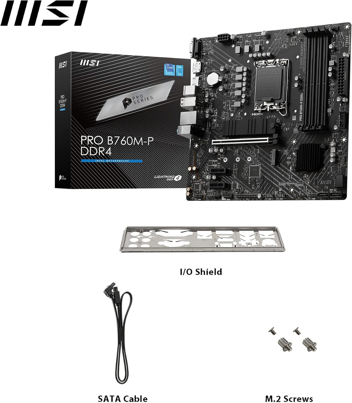 MSI PRO B760M-P DDR4 Mainboard, Unterstützt Intel 12., 13. & 14. Gen Core Prozessoren, LGA 1700, DDR4 Memory Boost 4800+Mhz/Oc, Pcie 4.0 X16 Slot, M.2 Gen4 Slots, Micro-Atx,Divers,M-Atx