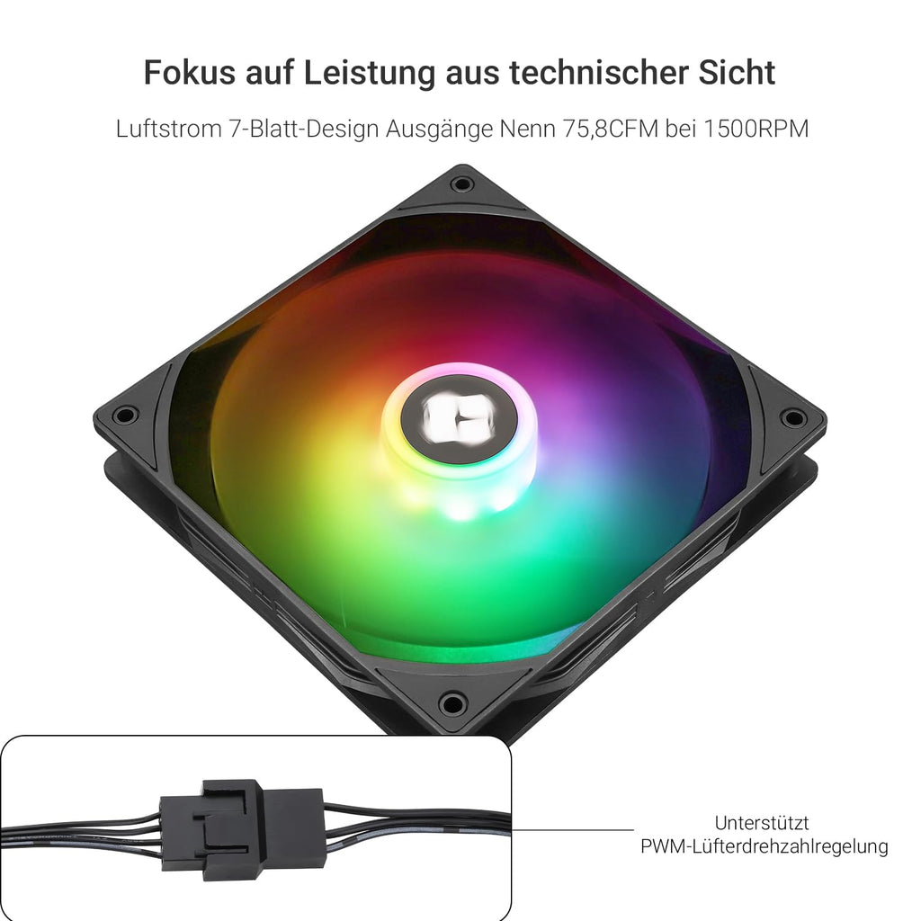 Thermalright TL-C14C-S Cpu-Lüfter 140Mm Argb-Gehäusekühlerlüfter, 4Pin PWM Silent Computerlüfter Mit S-Fdb-Lager Im Lieferumfang Enthalten, Bis Zu 1500 U/Min Lüfter
