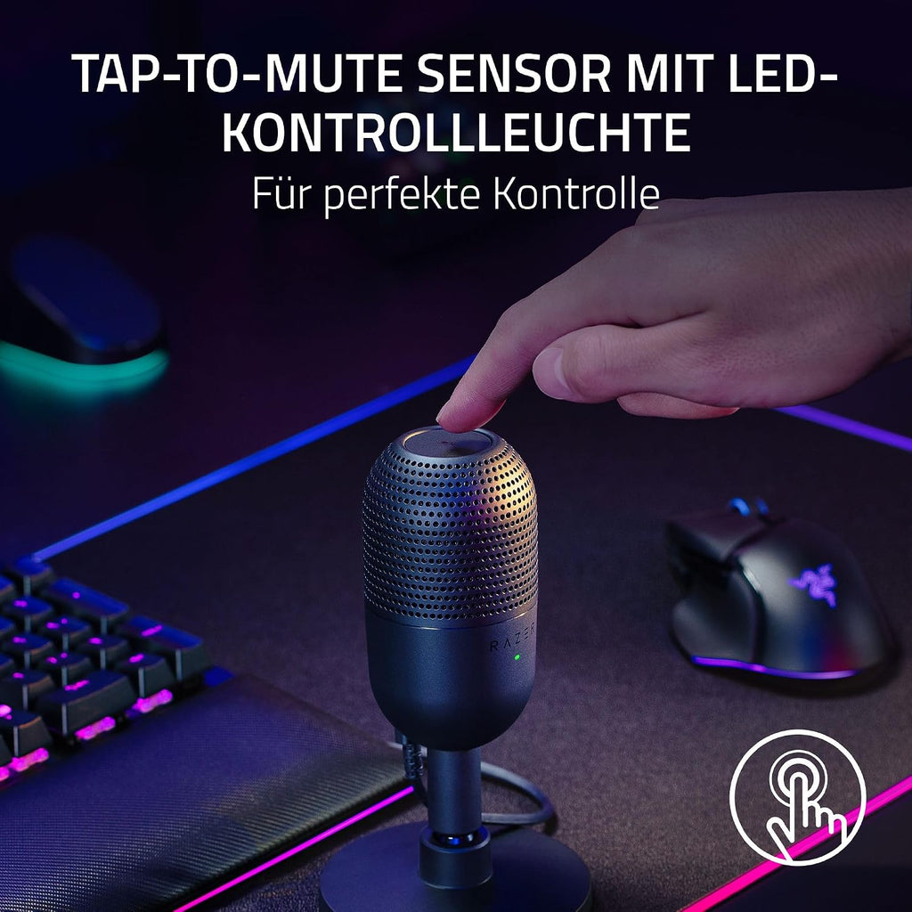 Razer Seiren V3 Mini - Ultrakompaktes Usb-Mikrofon (14Mm Supernieren Kondensatormikrofon, Tap-To-Mute-Sensor Mit Led-Anzeige, Integrierter Stoßdämpfer, Plug-And-Play Design) Schwarz