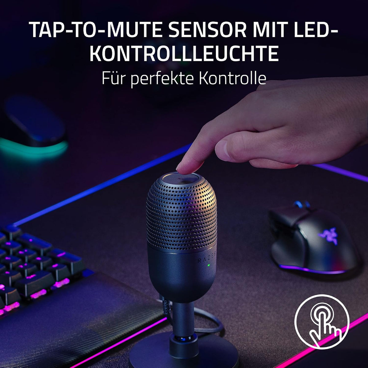 Razer Seiren V3 Mini - Ultrakompaktes Usb-Mikrofon (14Mm Supernieren Kondensatormikrofon, Tap-To-Mute-Sensor Mit Led-Anzeige, Integrierter Stoßdämpfer, Plug-And-Play Design) Schwarz