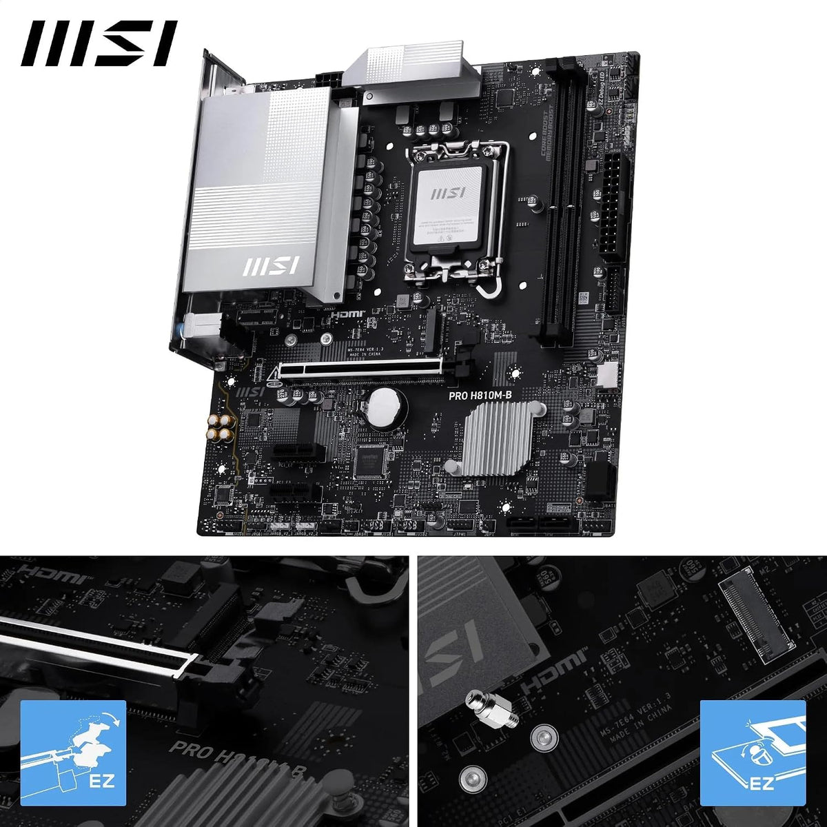 MSI PRO H810M-B Mainboard, Matx - Unterstützt Intel Core Ultra Prozessoren (Series 2), LGA 1851 - DDR5 Memory Boost (6400 Mt/S MAX), Pcie 5.0 X16, M.2 Gen4, 2.5G LAN