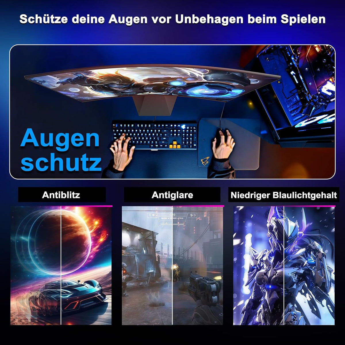 Minifire Gaming Curved Monitor 24 Zoll, 160Hz, Curved Gaming Monitor 1500R, 1Ms, Srgb110%, FHD 1080P Computer Screen, VESA Compatible, Eye Care Adaptive Sync HDMI＆DP Ports （MFG24C1L ）