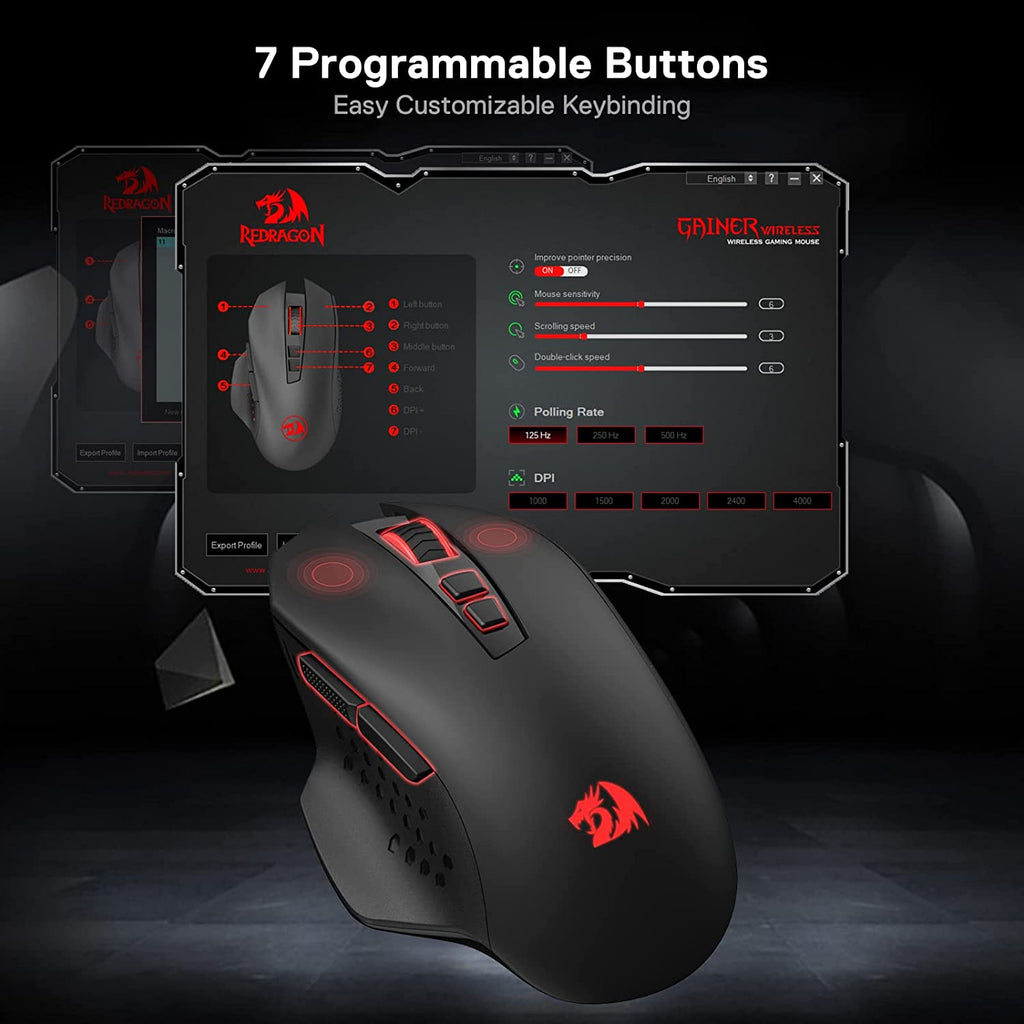 Redragon M656 Gainer Kabellose Gaming Maus 2,4 Ghz 4000 DPI