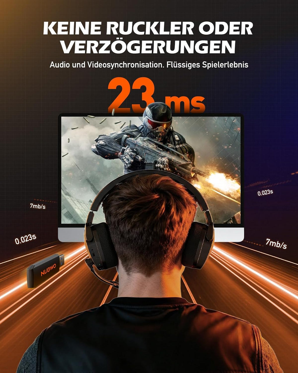 NUBWO G06 Dual Wireless Gaming Headset Mit Mikrofon Für PS5, PS4, PC, Mobile: 2.4 Ghz Wireless + Bluetooth - 100 Stunden - 50Mm -Treiber - Orange