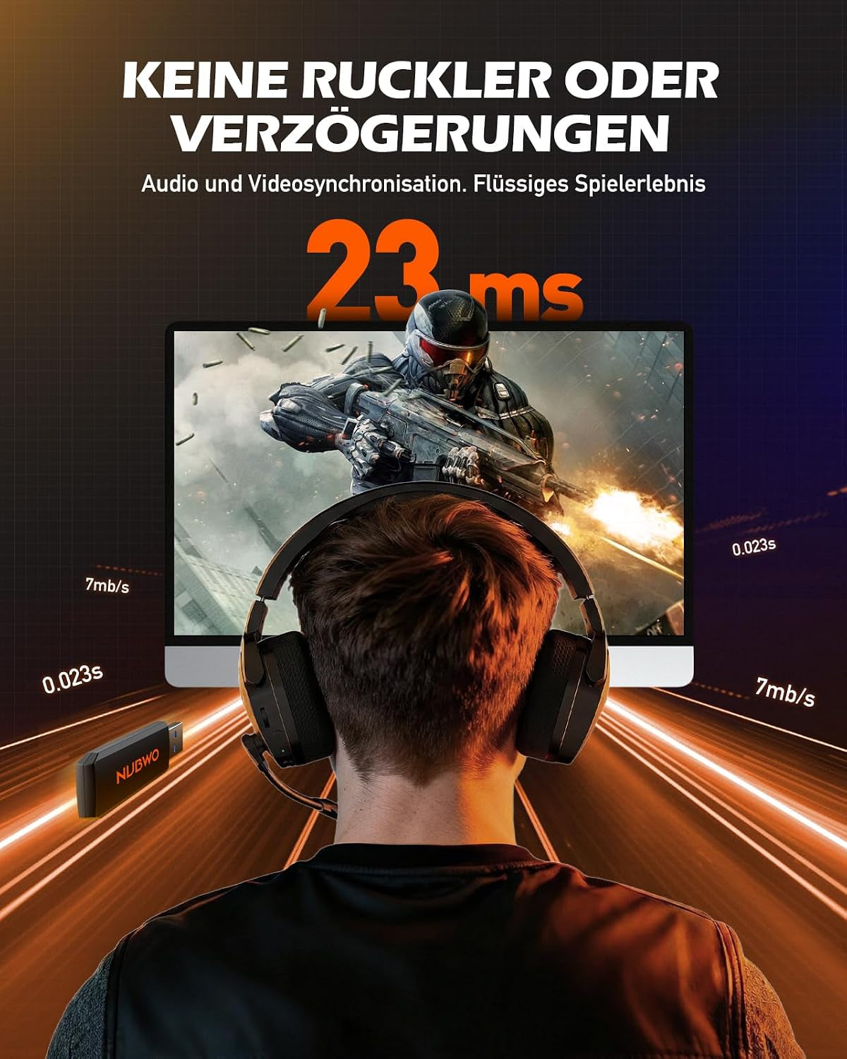 NUBWO G06 Dual Wireless Gaming Headset Mit Mikrofon Für PS5, PS4, PC, Mobile: 2.4 Ghz Wireless + Bluetooth - 100 Stunden - 50Mm -Treiber - Orange