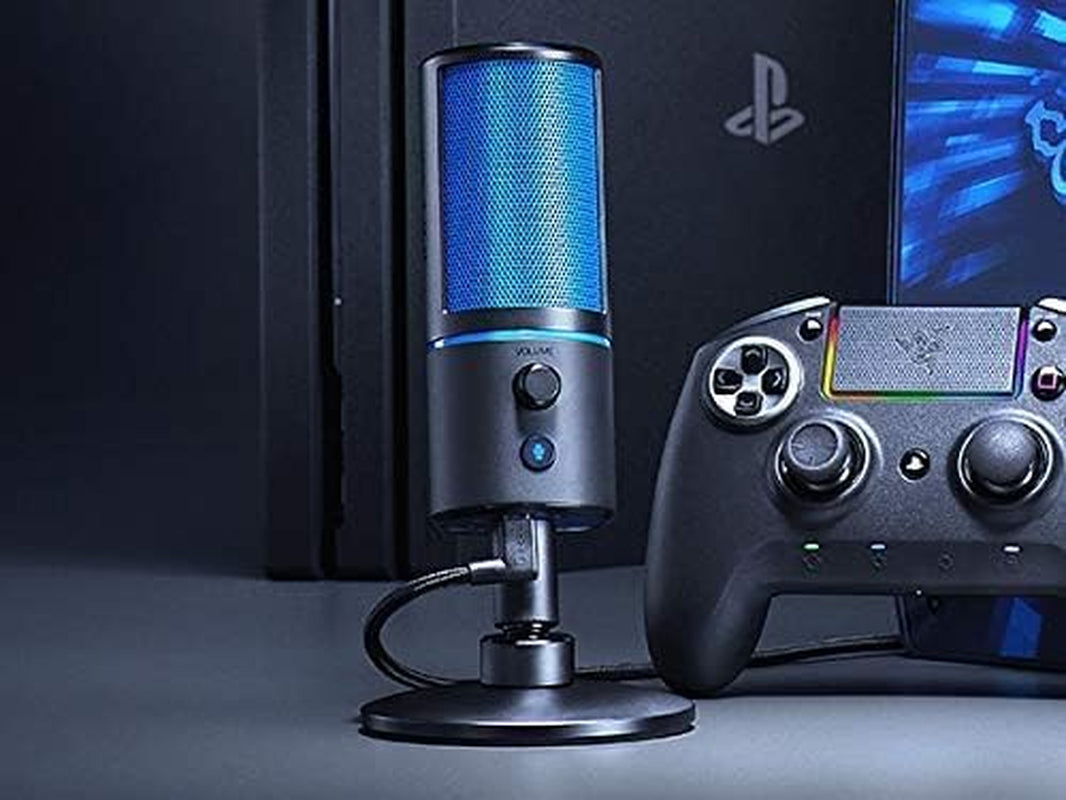 Razer Seiren X Für Playstation - USB Kondensator-Mikrofon Für Streaming Auf Der PS4 Und PS5 (Kompakt Mit Schockdämpfer, Superniere Aufnahmemuster, Stumm-Taste) Schwarz-Blau