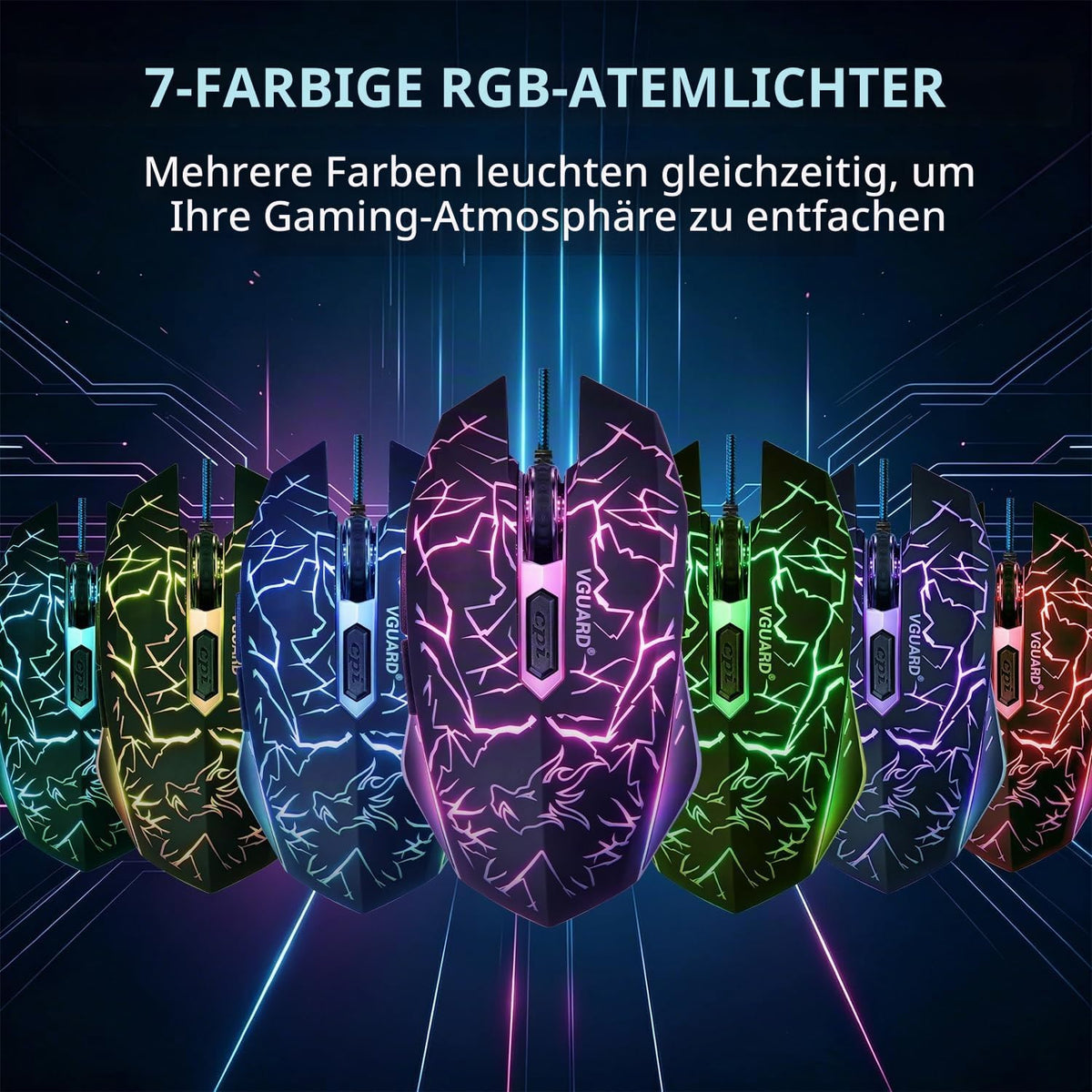 Wired Gaming Maus, 3600 DPI, 6 Programmierbare Tasten, Schwarz