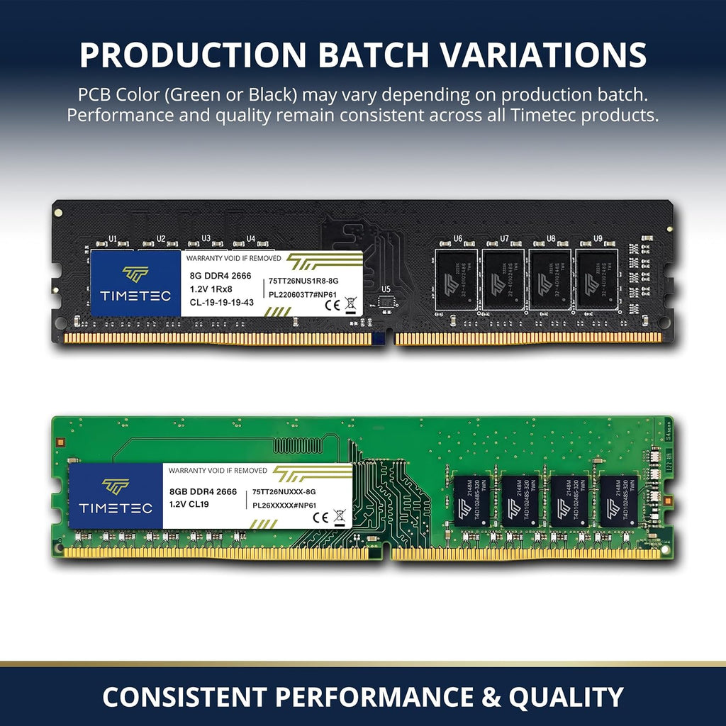Timetec 8 GB DDR4 2666 Mhz (PC4-2666V) PC4-21300 UDIMM Desktop-Ram – Non-Ecc Unbuffered, 288 Pin, 1,2 V, CL19 Dimm-Speichermodul