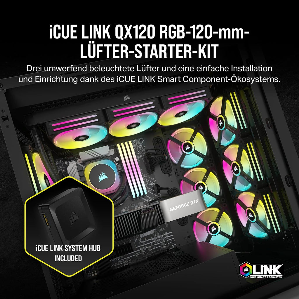 CORSAIR Icue LINK QX120 RGB 120Mm RGB Lüfter - Dreierpack - Schwarz