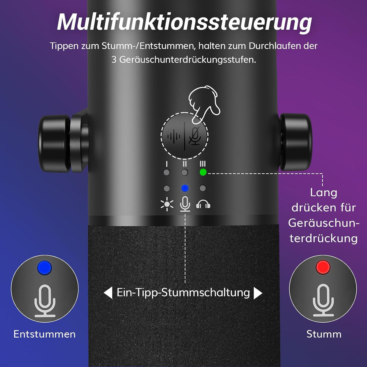 TONOR Dynamisches Gaming Mikrofon, XLR/USB Mikro, Ai-Geräuschunterdrückung