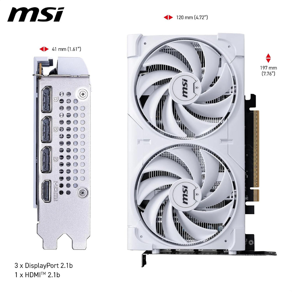 MSI Geforce RTX 5060 8G Ventus 2X OC White - 8GB GDDR7 (28Gbps/128-Bit), Pcie 5, Boost: 2527 Hz, HDMI 2.1B, Displayport 2.1B