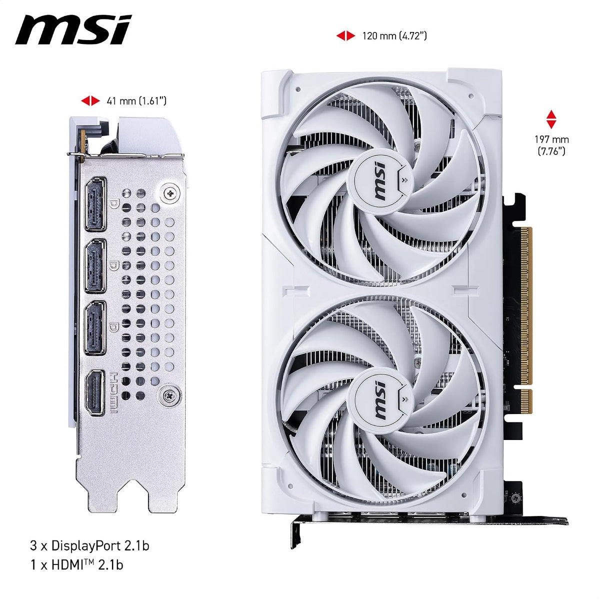 MSI Geforce RTX 5060 8G Ventus 2X OC White - 8GB GDDR7 (28Gbps/128-Bit), Pcie 5, Boost: 2527 Hz, HDMI 2.1B, Displayport 2.1B