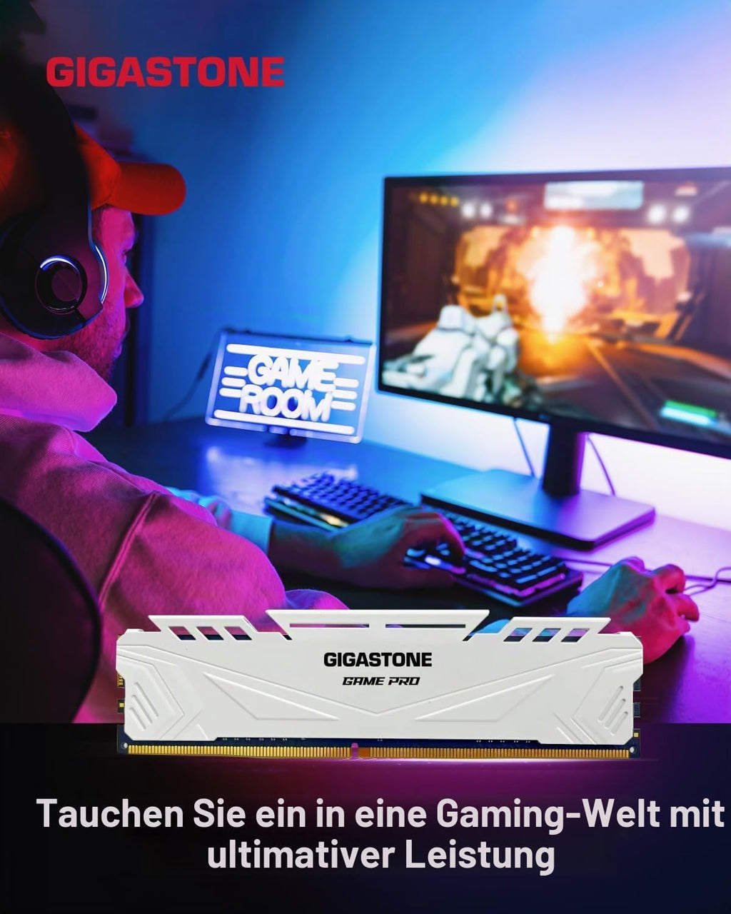 【DDR4 RAM】 GIGASTONE Game PRO 16GB Kit(2X8Gb) DDR4 3200Mhz PC4-25600 CL16-18-18-40 Intel XMP 2.0 AMD Ryzen 1.35V UDIMM 288Pin Nicht-Ecc Ungepuffert Desktop Hochleistung Arbeitsspeicher-Weiß