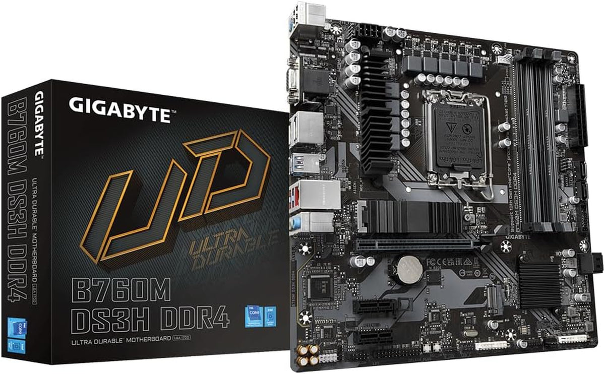 GIGABYTE B760M DS3H DDR4 Motherboard - Unterstützt Intel Core 14. Generation Cpus, 6+2+1 Phasen Digital VRM, Bis Zu 5333Mhz DDR4 (OC), 2Xpcie 4.0 M.2, 2.5Gbe LAN, USB 3.2 Gen2