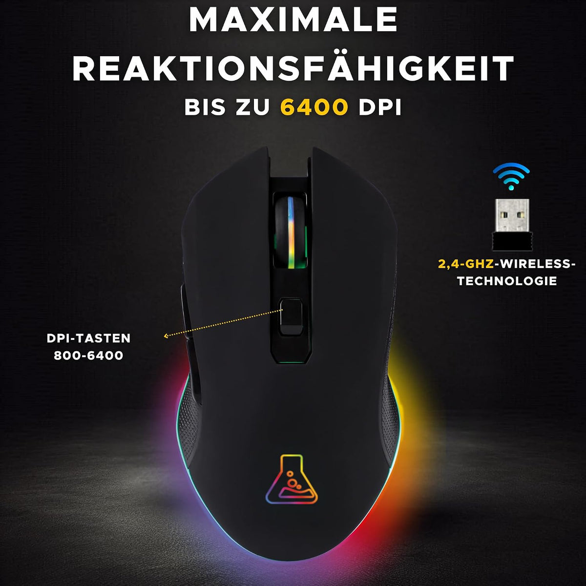 THE G-LAB Kult Helium Usb-Gamer-Maus Mit Kabel - Optischer Sensor Mit 800 Bis 6400 DPI, 7-Farbige Led-Hintergrundbeleuchtung, 6 Tasten - PC Mac Xbox One PS5 (Kabellos)