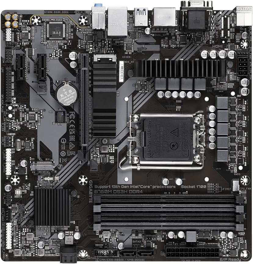 GIGABYTE B760M DS3H DDR4 Motherboard - Unterstützt Intel Core 14. Generation Cpus, 6+2+1 Phasen Digital VRM, Bis Zu 5333Mhz DDR4 (OC), 2Xpcie 4.0 M.2, 2.5Gbe LAN, USB 3.2 Gen2