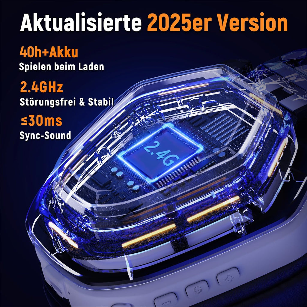 Ozeino Wireless Gaming Headset for PS5, PC, Switch | 2.4Ghz + BT- 40H Akku