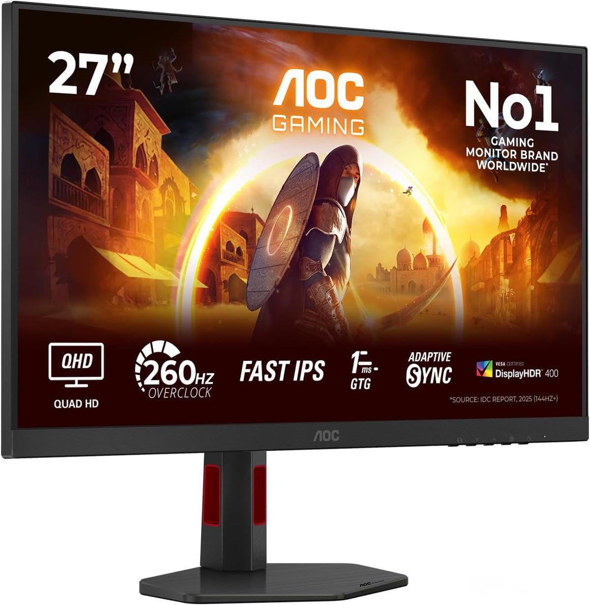 AOC Q27G4ZR 27 Zoll WQHD Gaming Monitor, 260Hz, Fast IPS Panel, 1Ms Gtg, HDR400, G-Sync Compatible, Höhenverstellung,Lautsprecher,(2560X1440 HDMI 2X 2.0 DP 1X 1.4) Schwarz