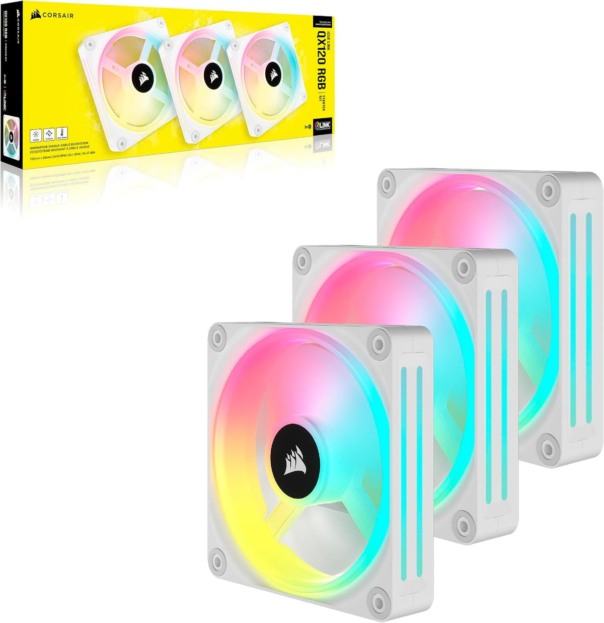 CORSAIR Icue LINK QX120 RGB 120Mm RGB Lüfter - Dreierpack - Weiß