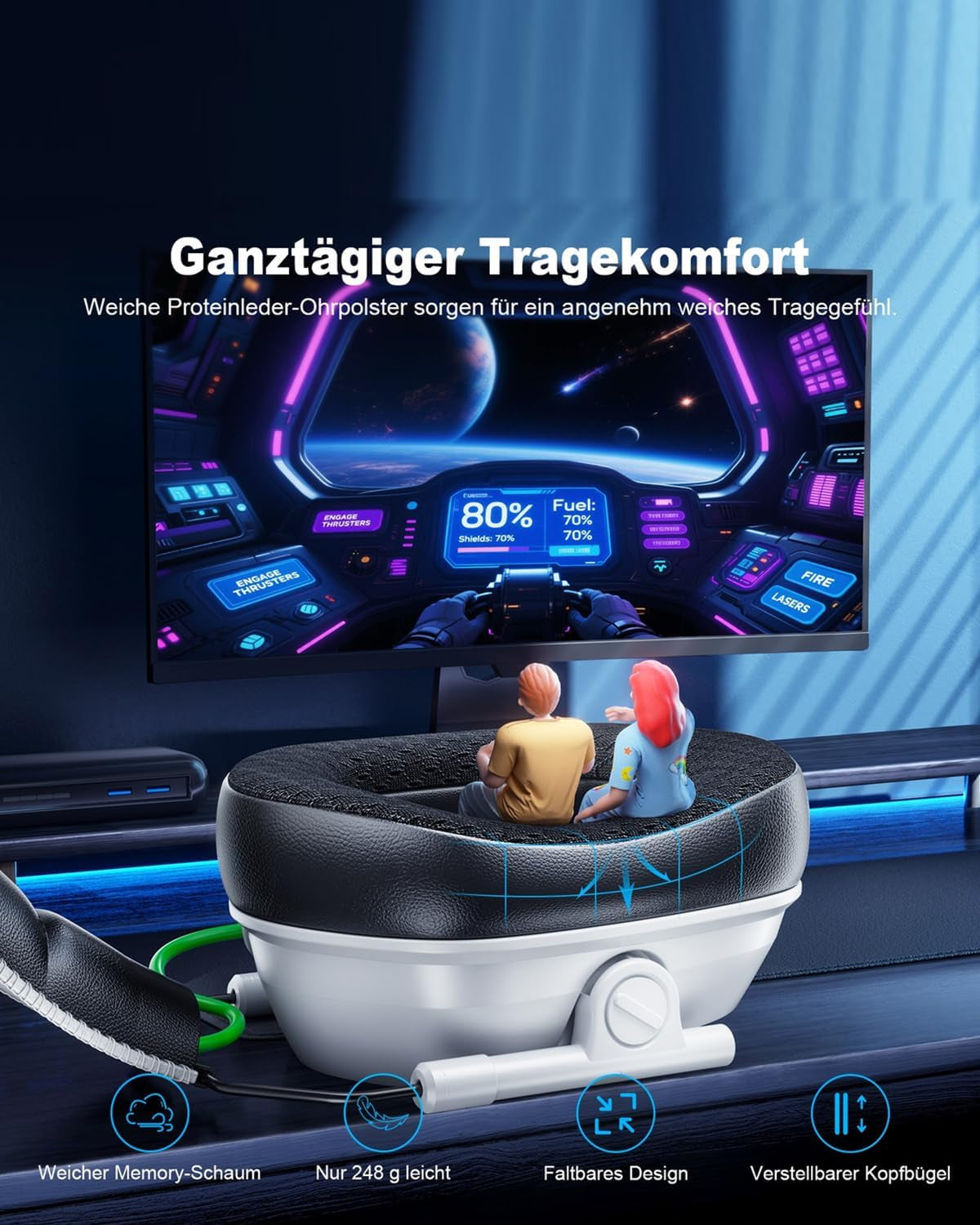 Gaming Headset Wireless Mit Mikrofon Für PS5, PS4, PC, Switch, Mac, Laptop