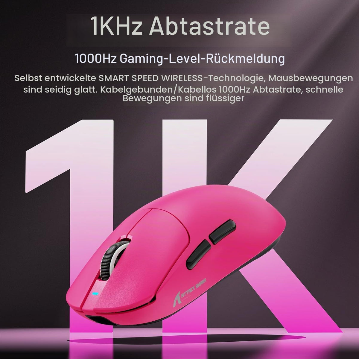 ATTACK SHARK X8SE Mouse for Large Hand, 55G Superlight, Pixart PAW3311 Gaming Sensor, BT/2.4G Wireless/Wired, Adjustable DPI up to 25000, 500Mah Battery (Berry Red)