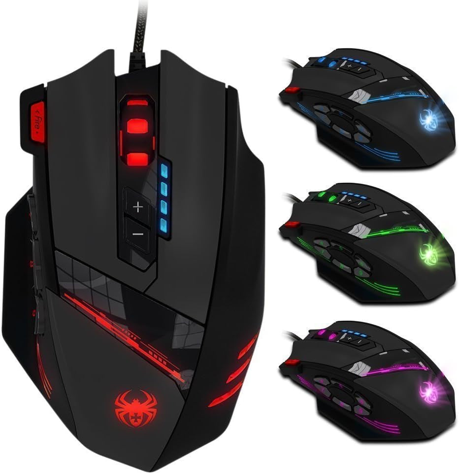 Zelotes Gaming Maus,4000Dpi,12 Programmierbare Tasten,8 Gewichtsblöcke,Ergonomische Design,Rgb Gamer Maus Mit Kabel,Für Pc,Mac,Computer,Laptop,Schwarz