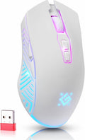 Defender® Pandora Kabellose Gaming Maus - Geräuschlose Klicks - 5 Programmierbare Tasten - Rgb-Beleuchtung(On/Off) - Bis Zu 120 Hrs Akkulaufzeit - Wireless Gamer Maus Für PC, Mac, Laptop, Weiß