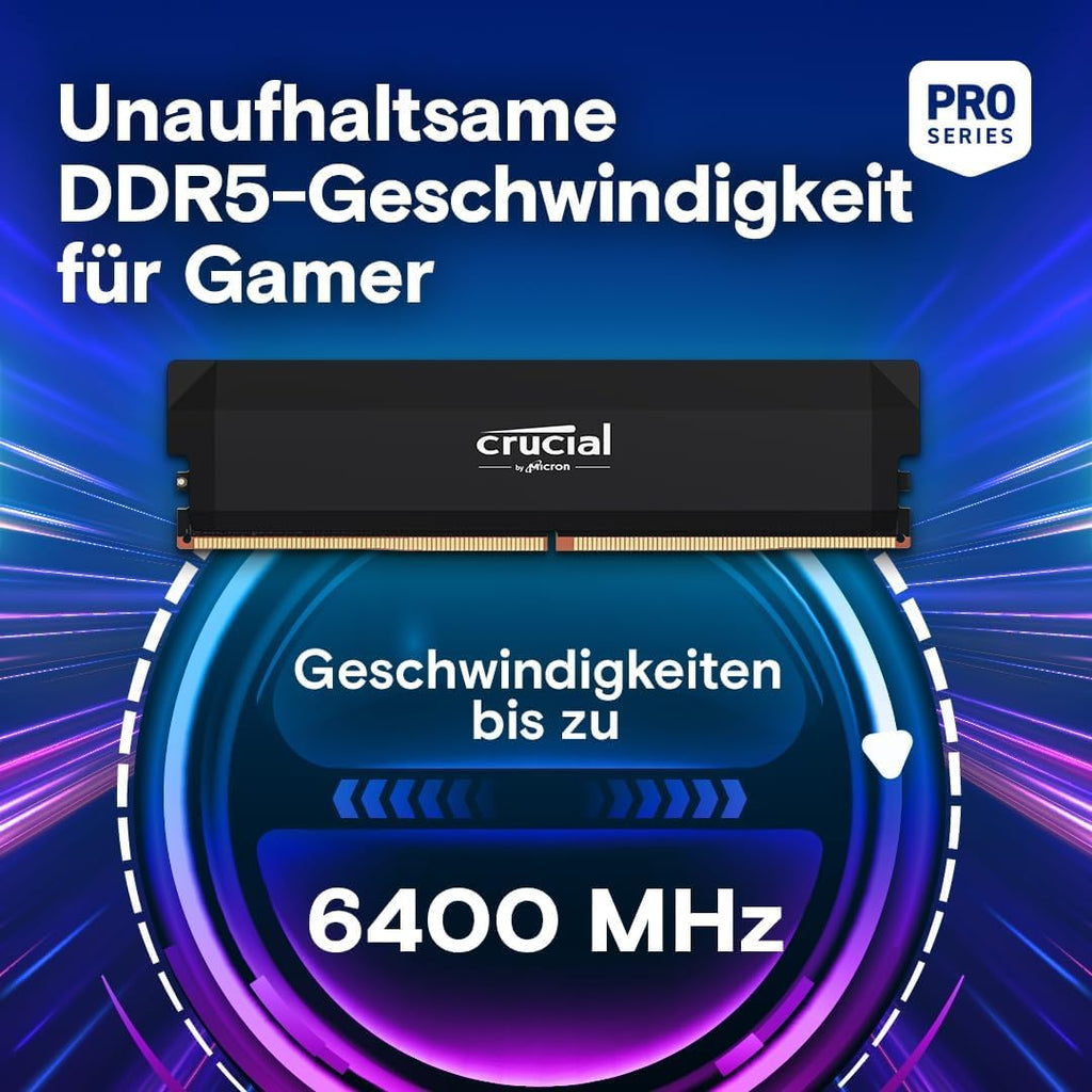 Crucial Pro DDR5 RAM 64GB Kit (2X32Gb) 6400Mhz CL40, Overclocking Gaming, Intel XMP 3.0 / AMD EXPO, PC Computer Arbeitsspeicher, Schwarz - CP2K32G64C40U5B