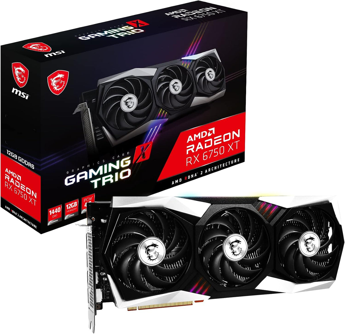 MSI Radeon RX 6750 XT Gaming X Trio 12G Gaming Grafikkarte - AMD RX 6750 XT, 12GB GDDR6 Speicher,192-Bit, 18 Gbps