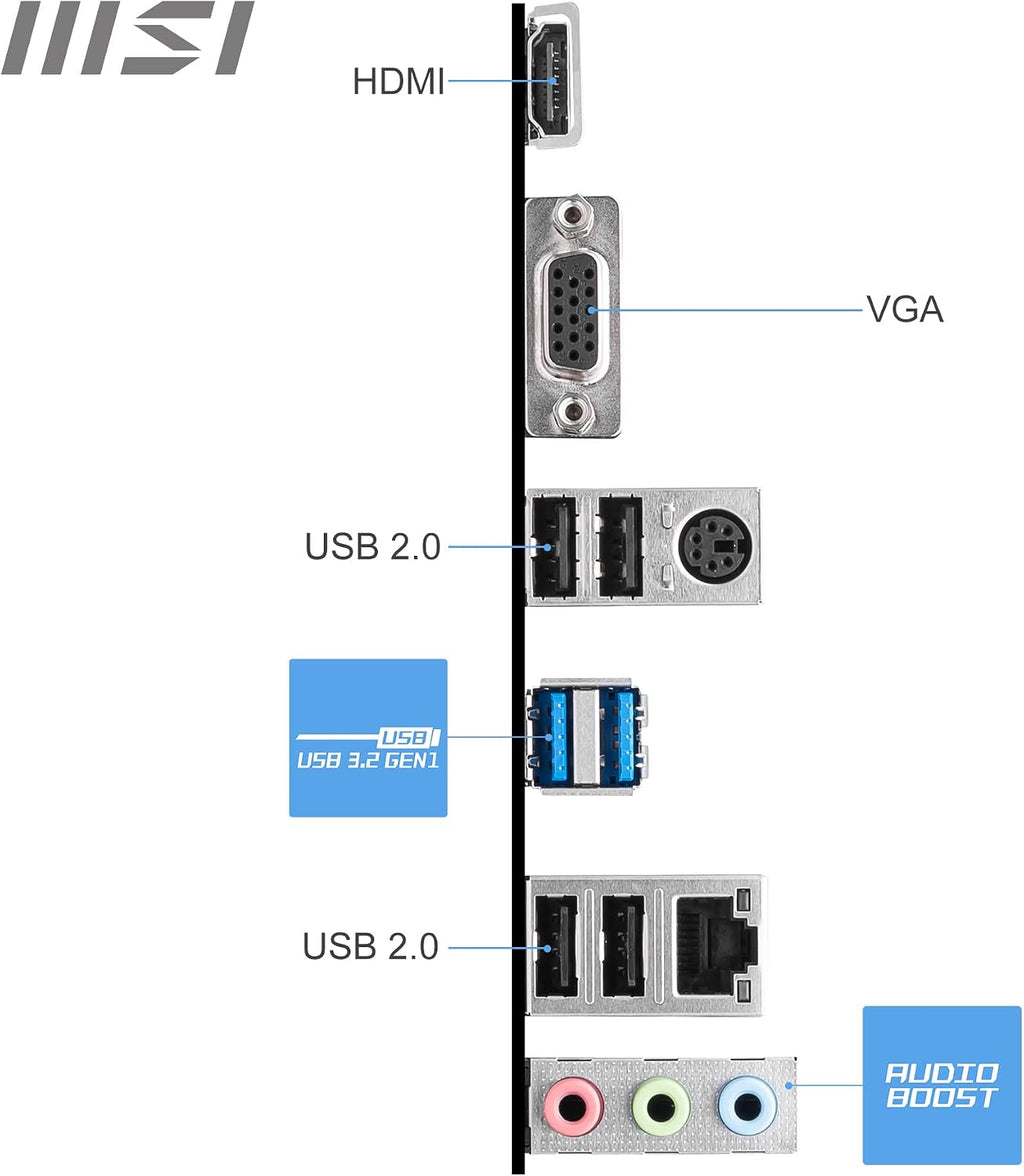 MSI PRO H610M-E DDR4 Motherboard, Micro-Atx - Unterstützt Intel 12Th Gen Core Prozessoren, LGA 1700-2X DIMM (3200Mhz), 1X Pcie 4.0 X16 Slot, 1 X M.2 Gen3, USB 3.2 Gen1, 1G LAN, HDMI 1.4 & VGA