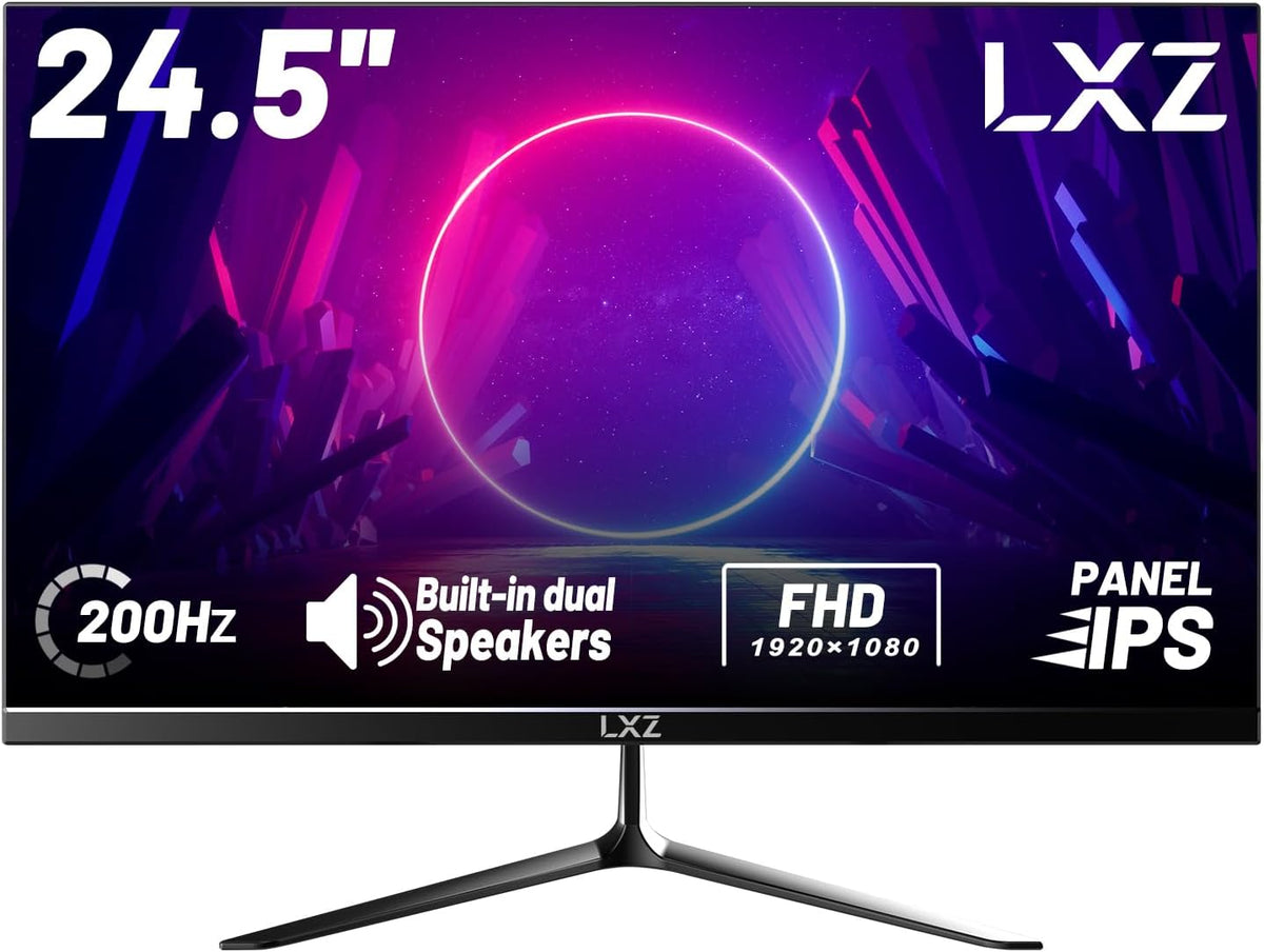 LXZ 24.5 Zoll Gaming Monitor 200Hz, FHD 1920X1080 PC Bildschirm, Ips-Panel 1Ms, Integrierte Lautsprecher, DP/HDMI, Eye Care, Wall Mount Compatible