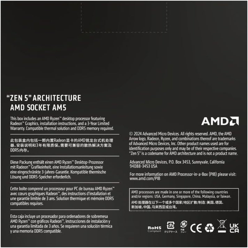 AMD Ryzen 5 9600X Prozessor (Radeon Grafik Included, 6 Kerne/12 Threads, 65W DTP, Sockel AM5, Cache 38MB, Bis Zu 5.4 Ghz Max Boost Frequenz, Kein Kühler)