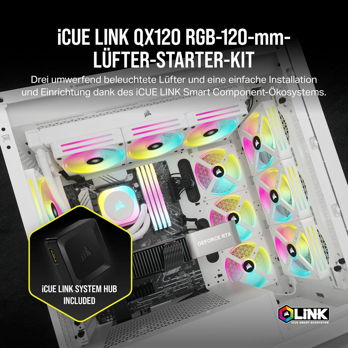 CORSAIR Icue LINK QX120 RGB 120Mm RGB Lüfter - Dreierpack - Weiß
