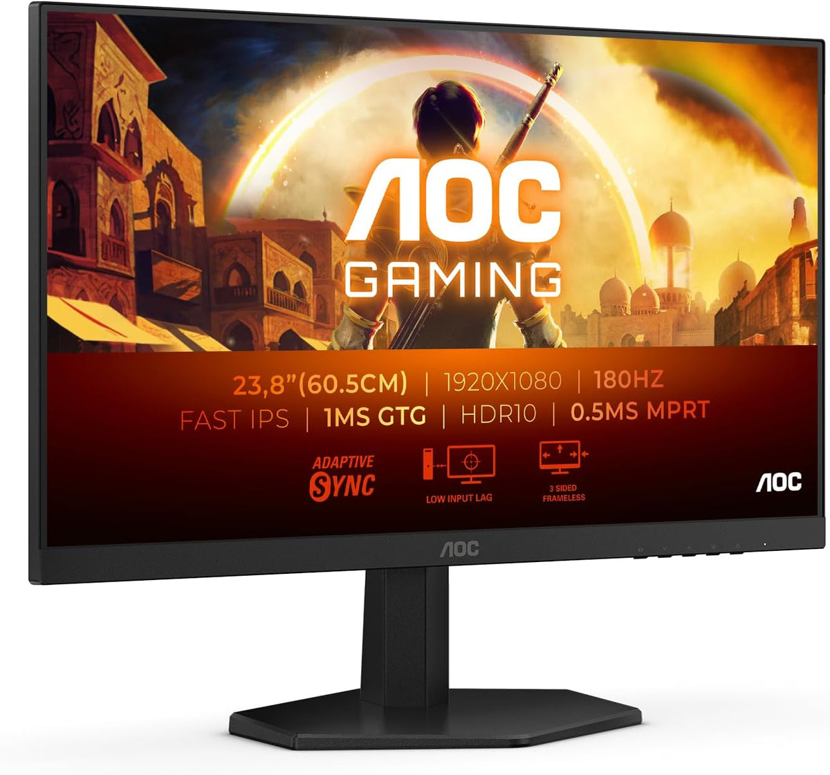 AOC 24G42E 24 Zoll FHD Gaming Monitor, 180Hz, Fast IPS Panel, 1Ms Gtg, HDR10, G-Sync Compatible, (1920X1080 HDMI 1X 2.0 DP 1X 1.4) Schwarz